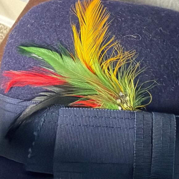 Vintage Wool Fedora Hat Navy Blue Feather Accent Classic Retro Style Imperial - Picture 7 of 7